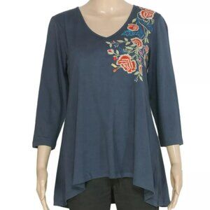 Anthropologie Caite TEE Top Floral Embroidered Tunic V Neck S